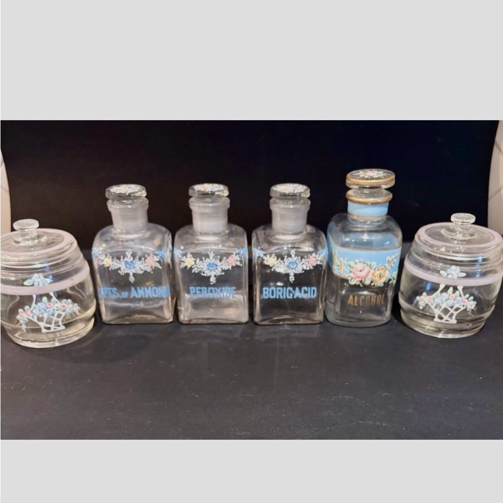 antique apothecary vanity bottles- set of 6